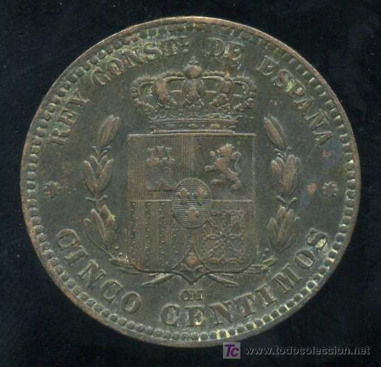 Monedas de Espa&ntilde;a: ALFONSO XII : 5 Centimos 1878 - Foto 2
