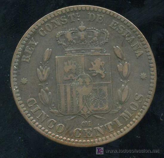 Monedas de Espa&ntilde;a: ALFONSO XII : 5 Centimos 1879 - Foto 2