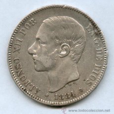 Monedas de España: BONITA MONEDA DE 5 PESETAS DE PLATA DE ALFONSO XII 1884