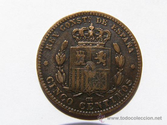 Monedas de Espa&ntilde;a: ALFONSO XII. 5 CENTIMOS.1878 - Foto 2