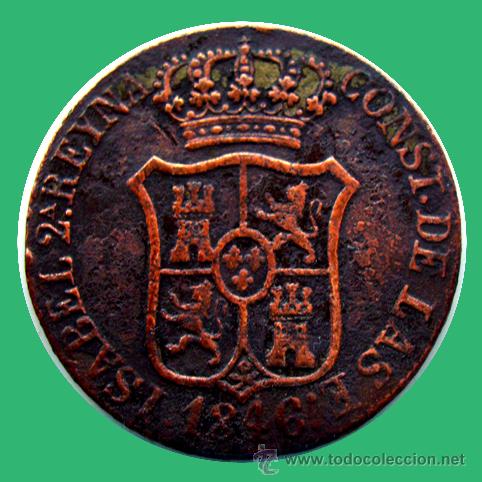 Monedas de Espa&ntilde;a: ISABEL II . 6 CUARTOS . 1846 . 7 P&Eacute;TALOS - Foto 2