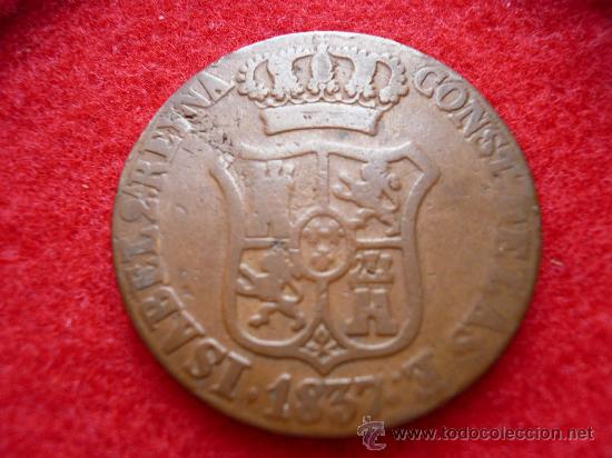 Monedas de Espa&ntilde;a: MONEDA DE COBRE, 6 CUARTOS DE ISABEL II. A&Ntilde;O 1837. - Foto 1