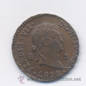 Monedas de Espa&ntilde;a: FERNANDO VII- 2 MARAVEDIS- 1828- SEGOVIA - Foto 1