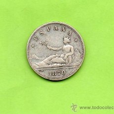 Monedas de España: MONEDA 2 PESETAS. GOBIERNO PROVISIONAL. ESPAÑA. AÑO 1870. ESTRELLAS 18 74. DEM. PLATA.