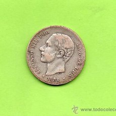Monedas de España: MONEDA 2 PESETAS. AÑO 1884. ESTRELLAS 1- 84. MSM. ALFONSO XII. ESPAÑA. PLATA.