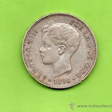 Monedas de España: MONEDA 5 PESETAS. AÑO 1898. ESTRELLAS 18 98. SGV. ALFONSO XIII. TUPÉ. ESPAÑA. PLATA.