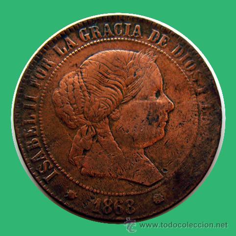 Monedas de Espa&ntilde;a: ISABEL II . 5 CENTIMOS DE ESCUDO . 1868 . BA - Foto 1