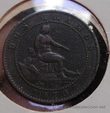 Monnaies d'Espagne: I&ordf; Rep&uacute;blica: 2 c&eacute;ntimos 1870 OM