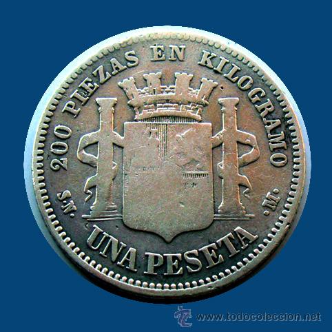 Monedas de Espa&ntilde;a: GOBIERNO PROVISIONAL . 1 PESETA 1869 - Foto 2