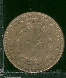 Monedas de Espa&ntilde;a: MONEDA ALFONSO XII.  A&Ntilde;O 1877  CINCO CENTIMOS - Foto 2