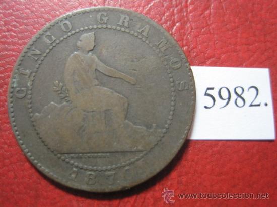 Monedas de Espa&ntilde;a: Espa&ntilde;a ,  5  centimos  1870  Gobierno Provisional - Foto 2