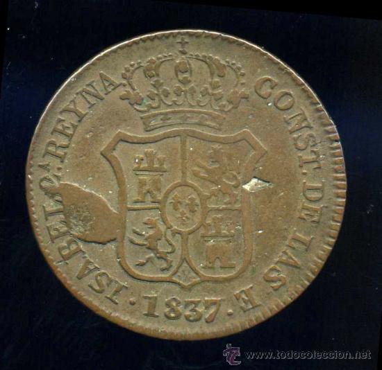 Monedas de Espa&ntilde;a: 3 Cuartos 1837 CATALU&Ntilde;A - ISABEL II - Foto 2
