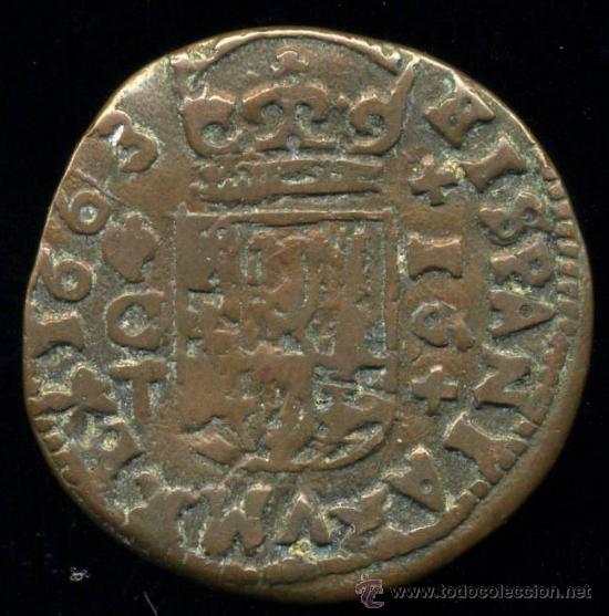 Monedas de Espa&ntilde;a: 16 MARAVEDIS 1663 FELIPE IV - CORDOBA - Foto 2