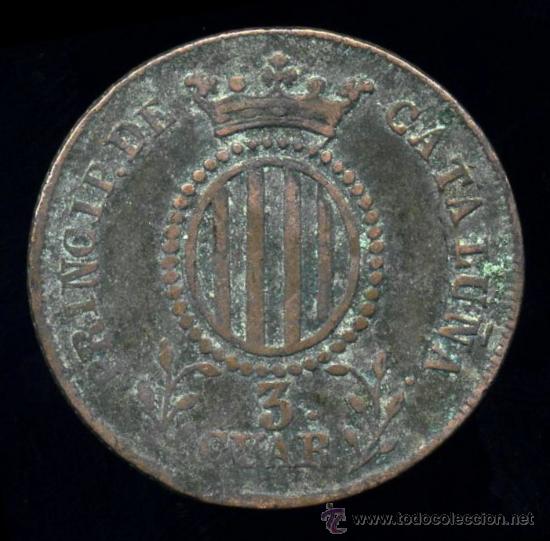 Monedas de Espa&ntilde;a: 3 CUARTOS (QUARTOS) ISABEL II 1838 - CATALU&Ntilde;A - Foto 1