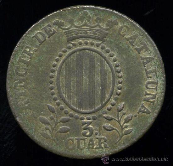 Monedas de Espa&ntilde;a: 3 CUARTOS (QUARTOS) ISABEL II 1846 - CATALU&Ntilde;A - Foto 1