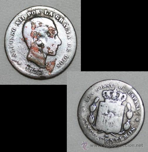 Monedas de Espa&ntilde;a: 5 CENTIMOS DE ALFONSO XII - 1877 - Foto 1