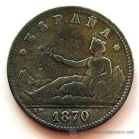 Monedas de Espa&ntilde;a: LA MONEDA FALSA . G. PROVISIONAL . 1 PESETA 1870 . FALSA DE &Eacute;POCA . CALAMINA . 3,95 GRAMOS