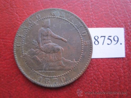 Monedas de Espa&ntilde;a: Espa&ntilde;a ,  5  centimos  1870  Gobierno Provisional - Foto 1