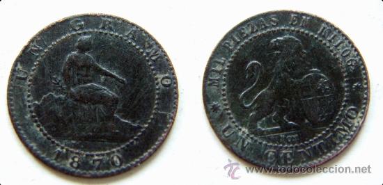 Monedas de Espa&ntilde;a: Moneda de 1 centimo Gobierno Provisional 1870 - Foto 1