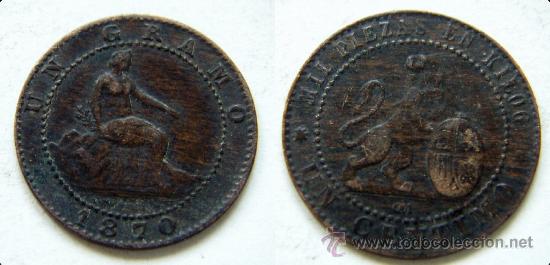 Monedas de Espa&ntilde;a: 1 centimo Gobierno Provisional 1870 - Foto 1