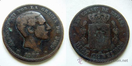 Monedas de Espa&ntilde;a: Moneda de 10 centimos Alfonso XII 1877 - Foto 1