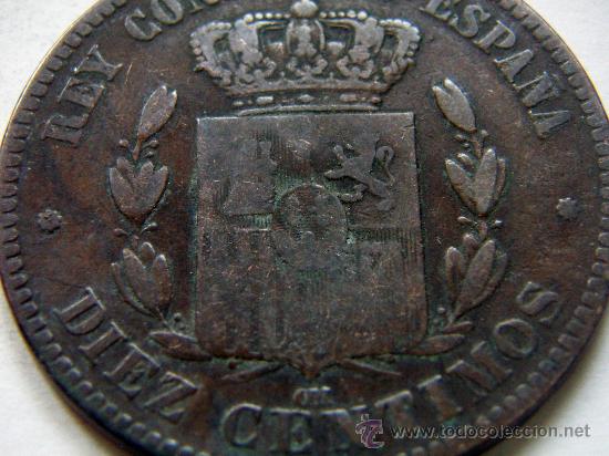 Monedas de Espa&ntilde;a: Moneda de 10 centimos Alfonso XII 1877 - Foto 2
