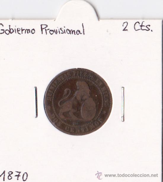 Monedas de Espa&ntilde;a: 2 C&Eacute;NTIMOS 1870 GOBIERNO PROVISIONAL - Foto 1