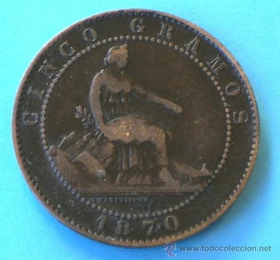 Monedas de Espa&ntilde;a: MONEDA DE 5 CENTIMOS A&Ntilde;O 1870 - Foto 1