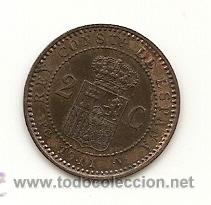 Monedas de Espa&ntilde;a: ESPA&Ntilde;A 1911. 2 CENTIMOS ALFONSO XIII. MBC+ - Foto 2