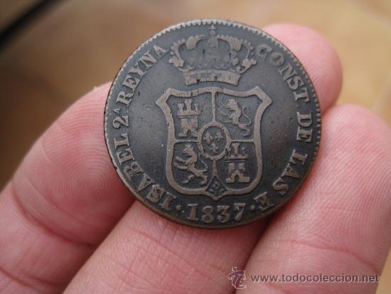 Monedas de Espa&ntilde;a: MONEDA DE 3 CUARTOS DE ISABEL II BARCELONA 1837 - Foto 2