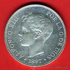 Monedas de España: MONEDA 5 PESETAS 1897 ,ESTRELLA 18-97 , ALFONSO XIII , DURO DE PLATA ,MBC+ , ORIGINAL, D1147. Lote 105741039