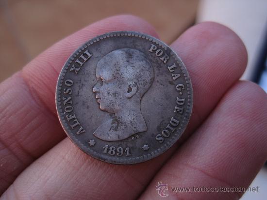 Coins of Spain: MUY ESCASA 1 PESETA 1891 ALFONOSO XIII