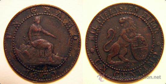 Monedas de Espa&ntilde;a: Moneda de 1 C&Eacute;NTIMO DEL GOBIERNO PROVISIONAL. 1870 - Foto 1