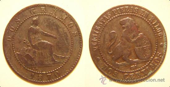 Monedas de Espa&ntilde;a: Moneda de 2 centimos Gobierno Provisional1870 - Foto 1