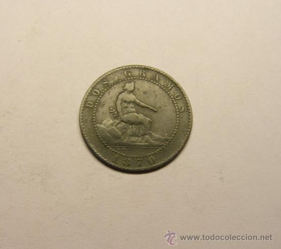 Monedas de Espa&ntilde;a: Moneda 2 c&eacute;ntimo, Gobierno provisional, a&ntilde;o 1870. Barcelona. - Foto 1