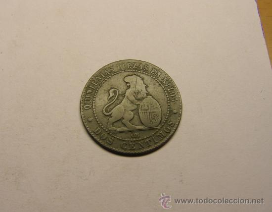 Monedas de Espa&ntilde;a: Moneda 2 c&eacute;ntimo, Gobierno provisional, a&ntilde;o 1870. Barcelona. - Foto 2