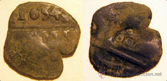Monedas de Espa&ntilde;a: Moneda de 4 maravedis resellados a identificar 1654 - Foto 1