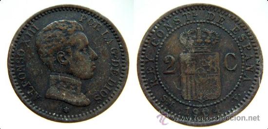 Monedas de Espa&ntilde;a: Moneda de 2 centimos Alfonso XIII 1904 - Foto 1