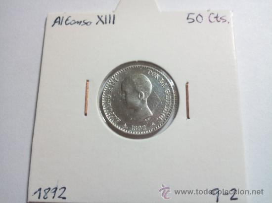 Monedas de Espa&ntilde;a: 50 C&Eacute;NTIMOS 1892 PG M ALFONSO XIII - Foto 3