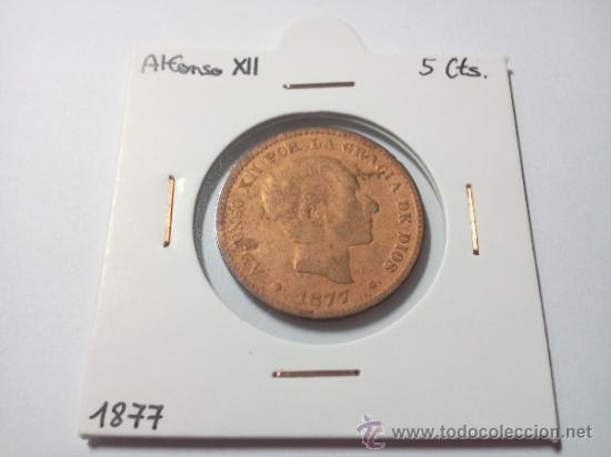 Monedas de Espa&ntilde;a: 5 C&Eacute;NTIMOS 1877 ALFONSO XII - Foto 3
