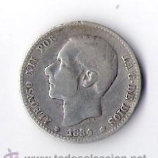 Monedas de España: ALFONSO XII POR LA GRACIA DE DIOS UNA PESETA PLATA MADRID M S M 1884. Lote 35951879