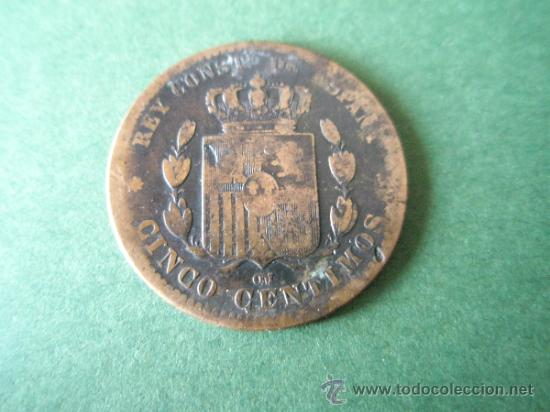 Monedas de Espa&ntilde;a: MONEDA DE ESPA&Ntilde;A-CINCO CENTIMOS-1878-COBRE-21 mm.D-. - Foto 1