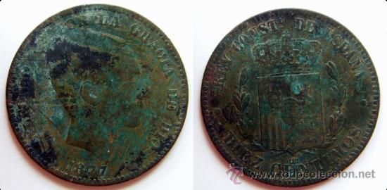 Monedas de Espa&ntilde;a: Moneda de Alfonso XII 10 cents 1877 - Foto 1