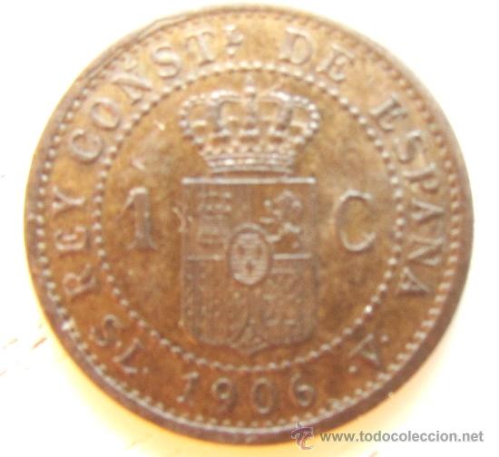 Monedas de Espa&ntilde;a: un centimo 1906, Alfonso XIII. EBC - Foto 3