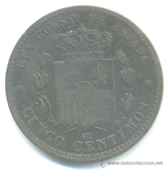 Monedas de Espa&ntilde;a: 5 centimos Alfonso XII 1879 - Foto 2