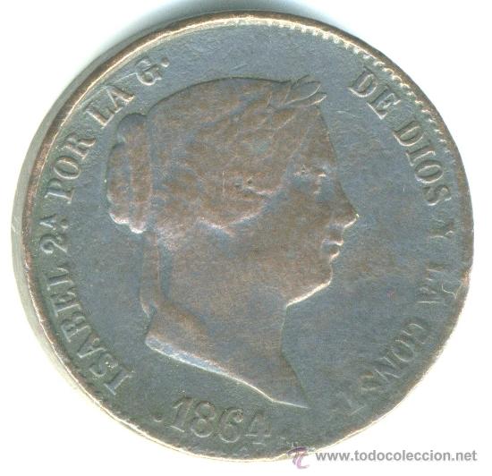 Monnaies d'Espagne: 25 c&eacute;ntimos de real. 1864. Segovia