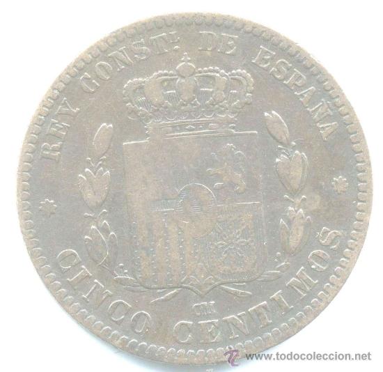 Monedas de Espa&ntilde;a: 5 c&eacute;ntimos 1878. Alfonso XII. Cobre - Foto 2