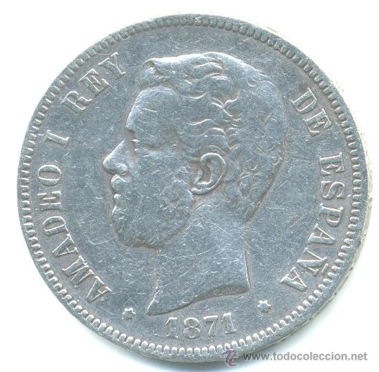 Monedas de Espa&ntilde;a: 5 pesetas Amadeo 1871. Duro de Plata - Foto 1