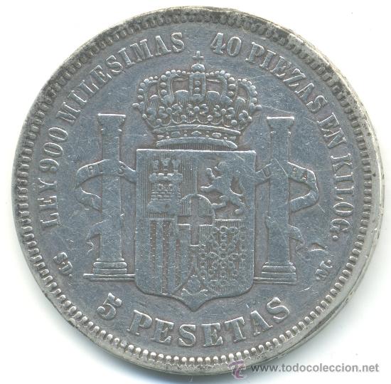 Monedas de Espa&ntilde;a: 5 pesetas Amadeo 1871. Duro de Plata - Foto 2