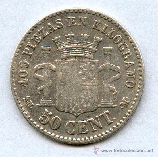 Monedas de Espa&ntilde;a: 50 CENTIMOS DE PLATA A&Ntilde;O 1870 - Foto 2